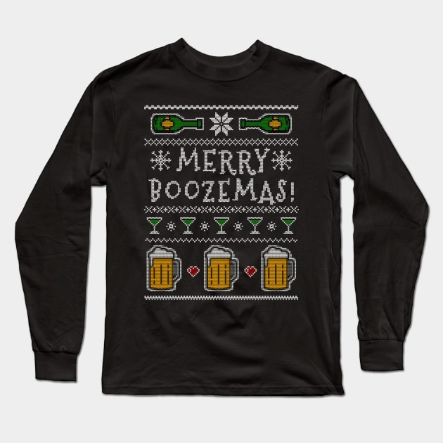 Merry Boozemas Ugly Christmas Sweater Long Sleeve T-Shirt by UselessRob